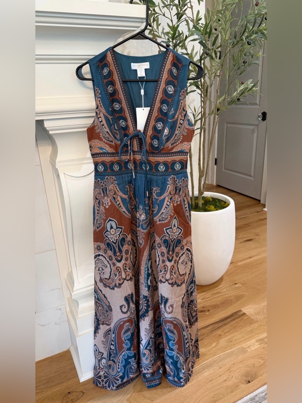 New Tuckernuck Caroline Constas Mocha Print Midi Dress - size medium - Picture 2 of 2